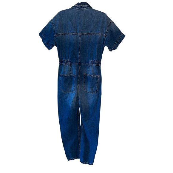 We The  Free Womens Jumpsuit Size Medium Blue Marci Denim Coveralls Short Sleeve - Picture 2 of 10